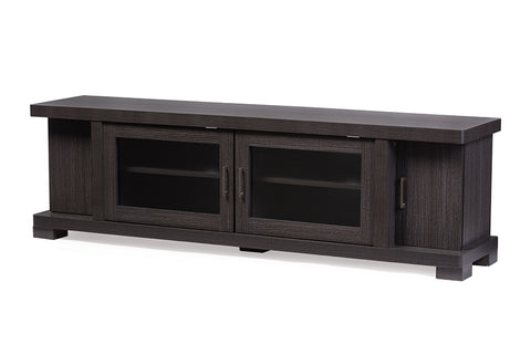 Baxton Studio Viveka 70-Inch Greyish Dark Brown Wood TV Cabinet with 2 Glass Doors and 2 Doors