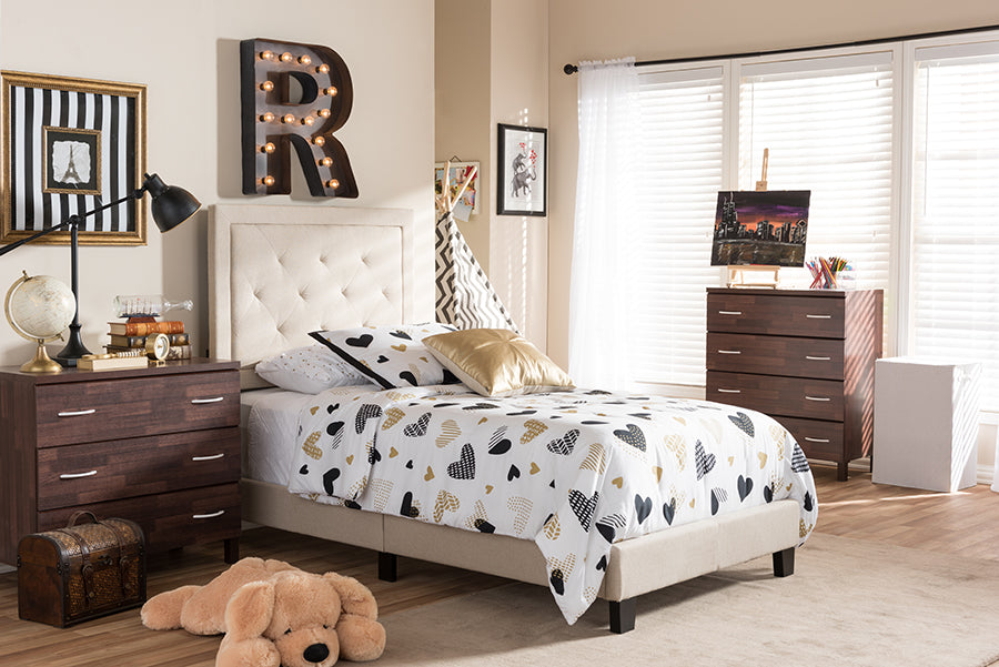 Baxton Studio Paris Modern and Contemporary Beige Linen Upholstered Twin Size Tufting Bed 