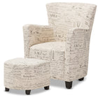 Baxton Studio Benson French Script Patterned Fabric Club Chair and Ottoman Set