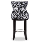 Baxton Studio Peace Modern and Contemporary Zebra-print Patterned Fabric Upholstered Bar Stool with Metal Footrest