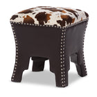 Baxton Studio Sally Modern and Contemporary Cow-print Patterned Fabric Brown Faux Leather Upholstered Accent Stool with Nail heads