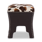 Baxton Studio Sally Modern and Contemporary Cow-print Patterned Fabric Brown Faux Leather Upholstered Accent Stool with Nail heads