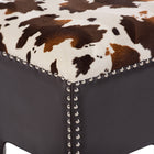 Baxton Studio Sally Modern and Contemporary Cow-print Patterned Fabric Brown Faux Leather Upholstered Accent Stool with Nail heads