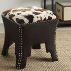 Baxton Studio Sally Modern and Contemporary Cow-print Patterned Fabric Brown Faux Leather Upholstered Accent Stool with Nail heads