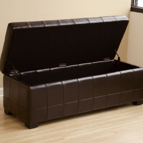 Baxton Studio Dark Brown Faux Storage Bench Ottoman with Dimples