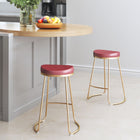 Zuo Bree Counter Stool (Set of 2) Burgundy & Gold