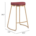 Zuo Bree Counter Stool (Set of 2) Burgundy & Gold