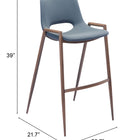 Zuo Desi Barstool (Set of 2) Azure Gray & Walnut
