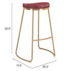 Zuo Bree Barstool (Set of 2) Burgundy & Gold