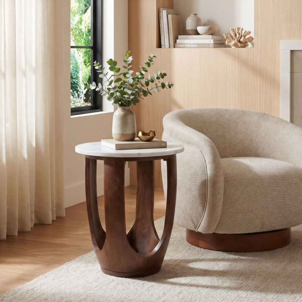 Zuo Vaan Side Table White & Walnut