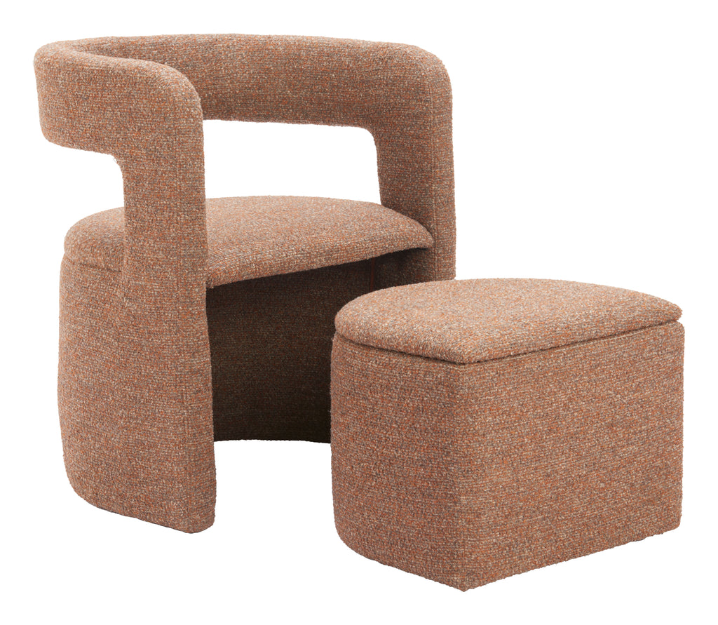 Zuo Atria Accent Chair & Ottoman Tawny Brown