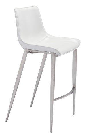 Zuo Magnus Barstool (Set of 2) White & Silver