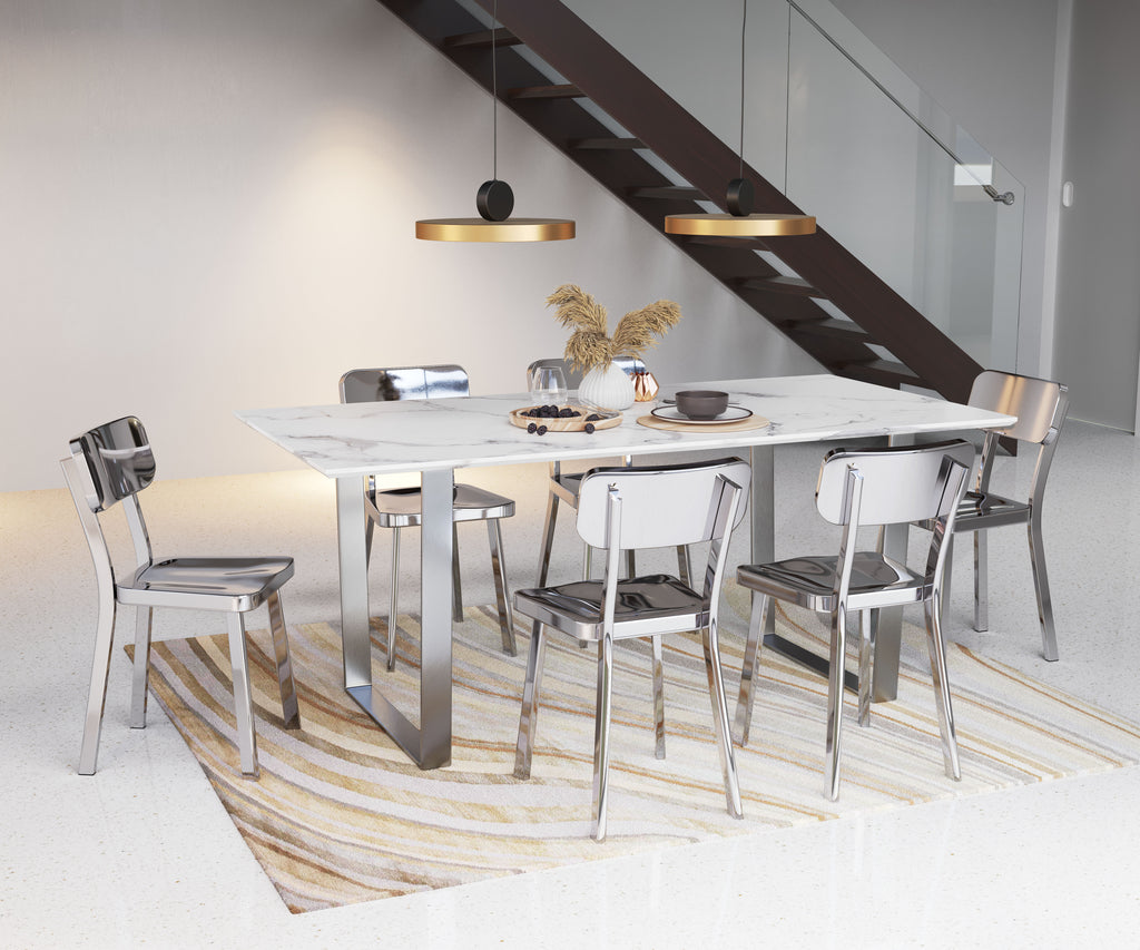 Zuo Atlas Dining Table White & Silver