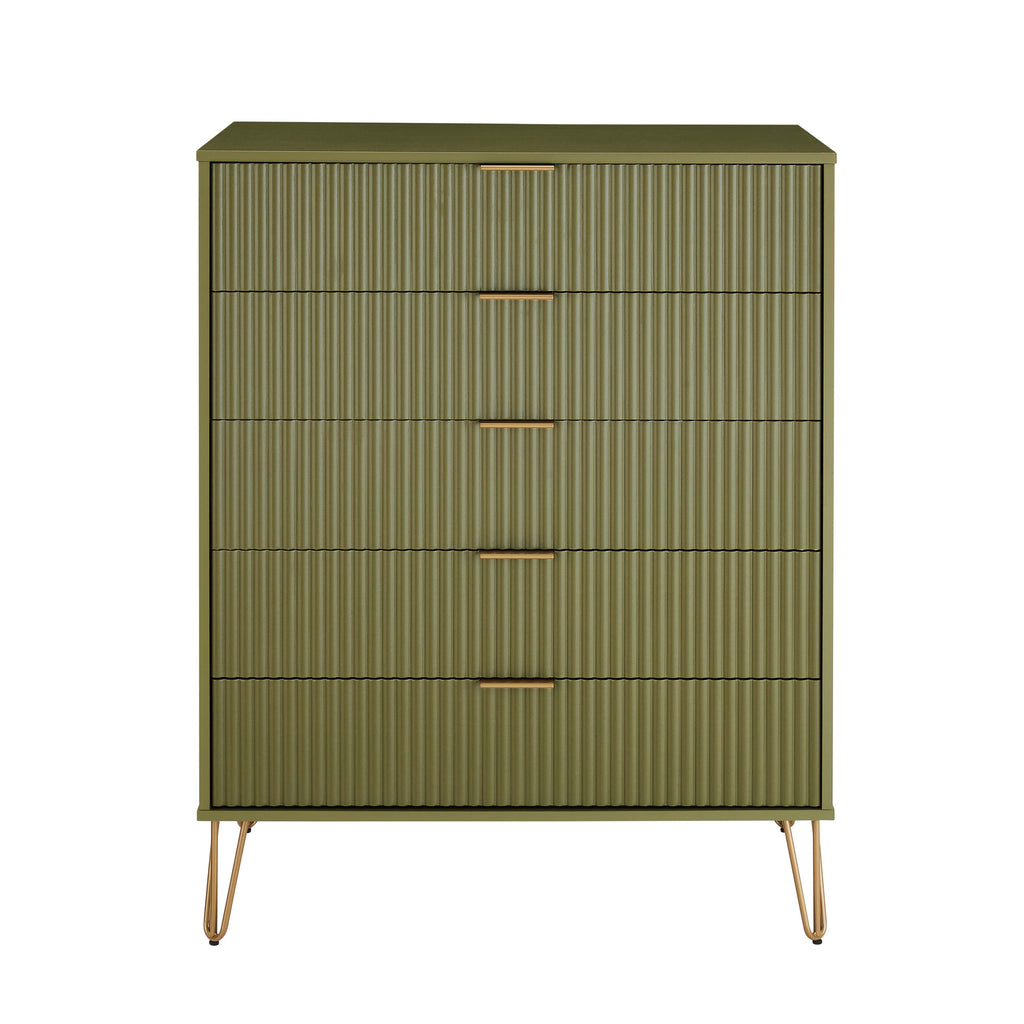 Manhattan Comfort DUMBO Modern 5-Drawer Tall Dresser in Olive Green-Modern Room Deco-Manhattan Comfort