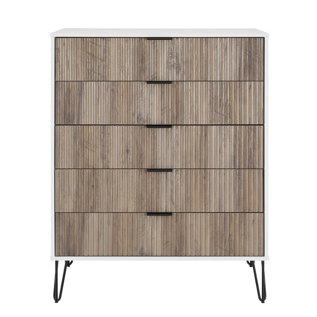 Manhattan Comfort DUMBO Modern 5-Drawer Tall Dresser in White and Grey-Manhattan Comfort-Modern Room Deco