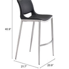 Zuo Ace Barstool (Set of 2) Black & Silver
