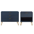 Manhattan Comfort2-Piece DUMBO Modern Standard 3-Drawer Dresser and DUMBO Modern 1.0 Nightstand in Midnight Blue-Modern Room Deco