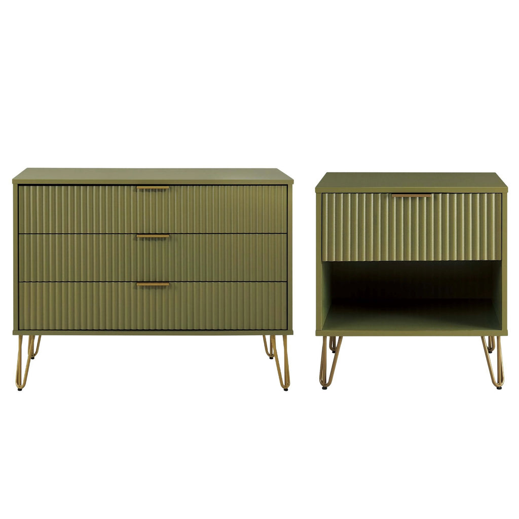 Manhattan Comfort2-Piece DUMBO Modern Standard 3-Drawer Dresser and DUMBO Modern 1.0 Nightstand in Golden Brown Manhattan Comfort2-Piece DUMBO Modern Standard 3-Drawer Dresser and DUMBO Modern 1.0 Nightstand in Golden Brown