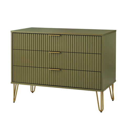 Manhattan Comfort2-Piece DUMBO Modern Standard 3-Drawer Dresser and DUMBO Modern 1.0 Nightstand in Olive Green-Modern Room Deco