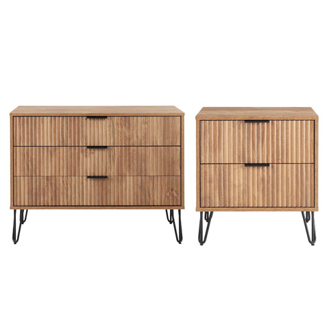 Manhattan Comfort2-Piece DUMBO Modern Standard 3-Drawer Dresser and DUMBO Modern 2.0 Nightstand in Golden Brown