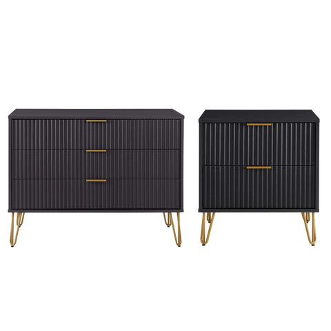 Manhattan Comfort2-Piece DUMBO Modern Standard 3-Drawer Dresser and DUMBO Modern 2.0 Nightstand in Black