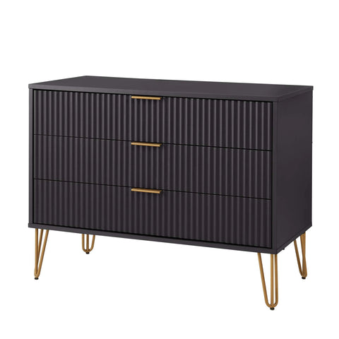 Manhattan Comfort2-Piece DUMBO Modern Standard 3-Drawer Dresser and DUMBO Modern 2.0 Nightstand in Black