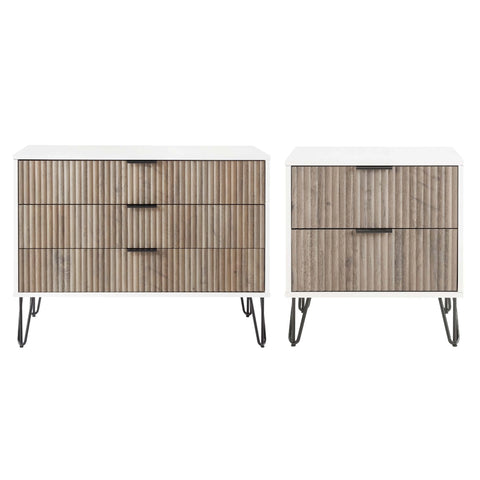 Manhattan Comfort2-Piece DUMBO Modern Standard 3-Drawer Dresser and DUMBO Modern 2.0 Nightstand in White and Grey