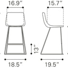 Zuo Adele Barstool (Set of 2) Orange & Gold
