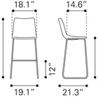 Zuo Smart Barstool (Set of 2) Charcoal