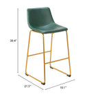 Zuo Augusta Barstool (Set of 2) Green & Gold
