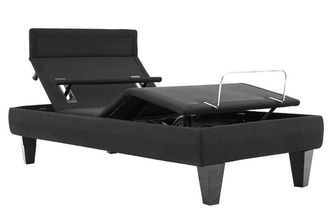 Ergomotion RIO 6.0 Adjustable Bed with elevated headboard on a white background.