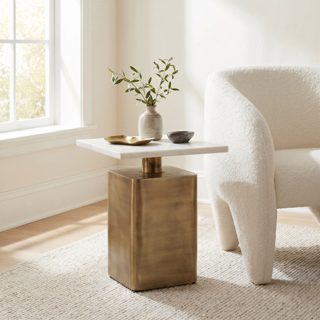 Zuo Nyra Side Table White & Brass