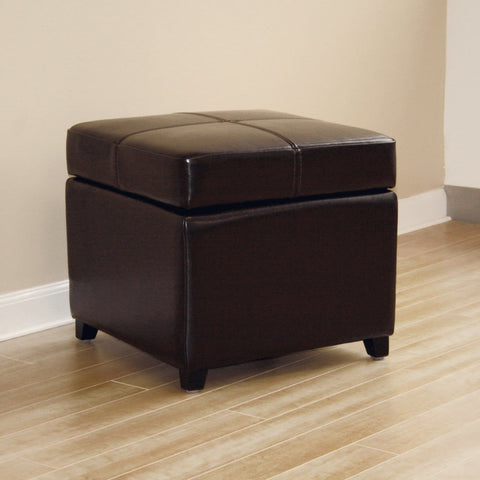 Baxton Studio Dark Brown Full Leather Storage Cube Ottoman - Living Room Furniture
