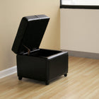 Baxton Studio Black Full Leather Storage Cube Ottoman - Living Room Furniture