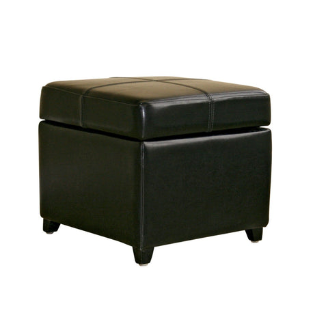 Baxton Studio Black Full Leather Storage Cube Ottoman - Living Room Furniture