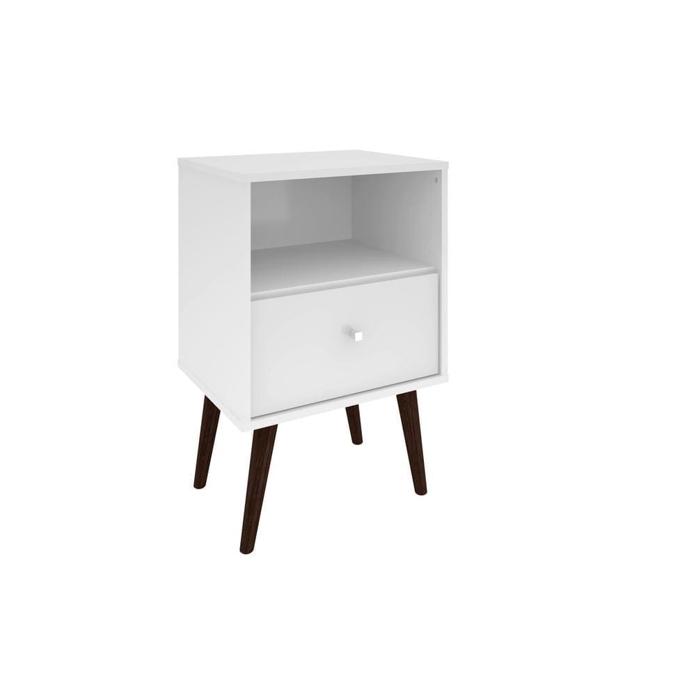 Manhattan Comfort Liberty Mid Century - Modern Nightstand 1.0 with 1 Cubby Space and 1 Drawer - White - Other Tables