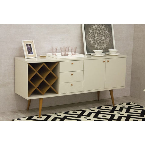 Manhattan Comfort Utopia 4 Bottle Wine Rack Sideboard Buffet Stand with 3 Drawers and 2 Shelves - Off White and Maple Cream - Storage