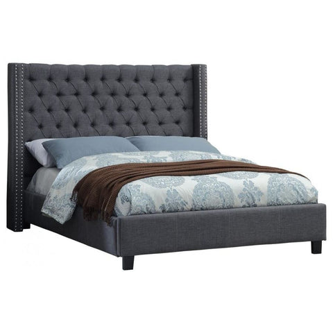 Meridian Furniture Ashton Linen Queen Bed - Grey - Bedroom Beds