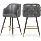Meridian Furniture Barbosa Faux Leather Bar | Counter Stool - Grey - Stools