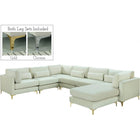 Meridian Furniture Julia Velvet Modular Reversible Sectional 7A - Cream - Sofas