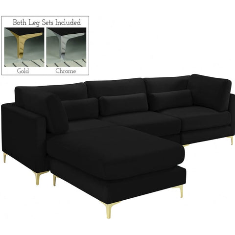 Meridian Furniture Julia Velvet Modular Reversible Sectional 4A - Black - Sofas