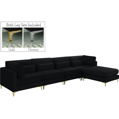 Meridian Furniture Julia Velvet Modular Reversible Sectional 5A - Black - Sofas