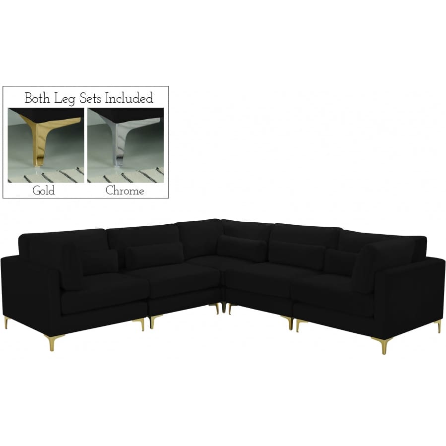 Meridian Furniture Julia Velvet Modular Sectional 5C - Black - Sofas
