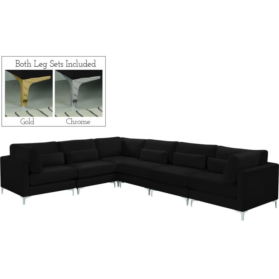 Meridian Furniture Julia Velvet Modular Sectional 6A - Black - Sofas