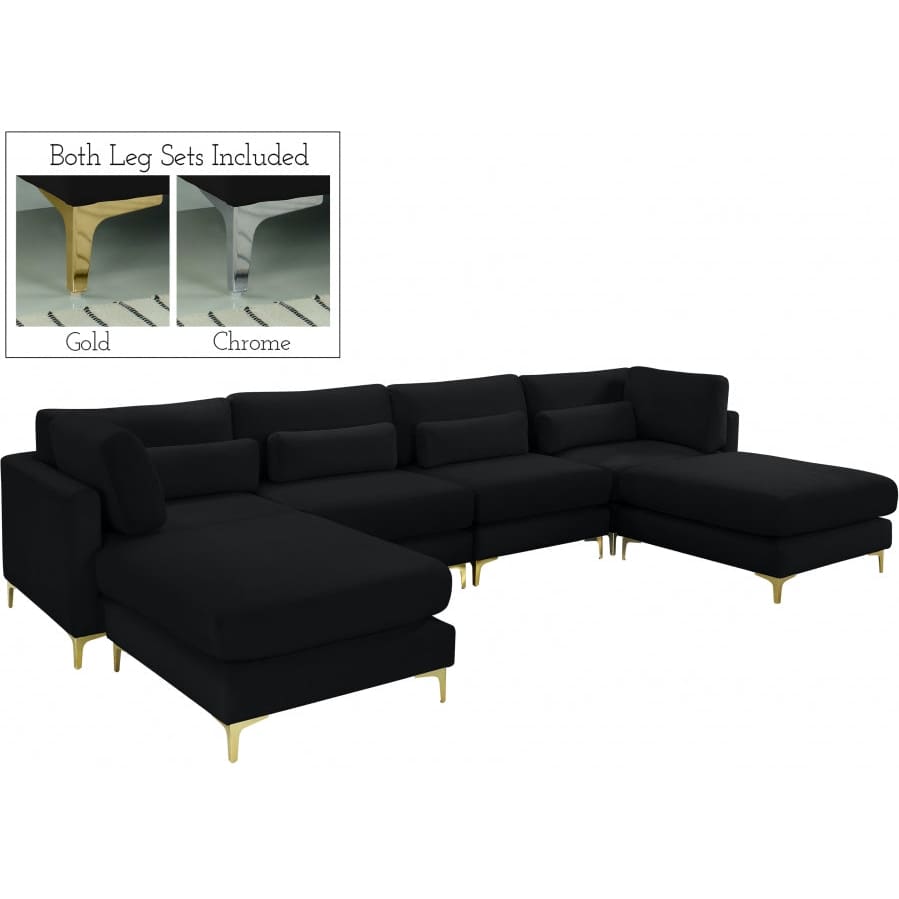 Meridian Furniture Julia Velvet Modular Reversible Sectional 6B - Black - Sofas