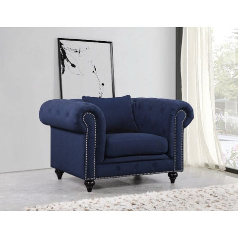 Meridian Furniture Chesterfield Linen Chair - Navy - Chairs
