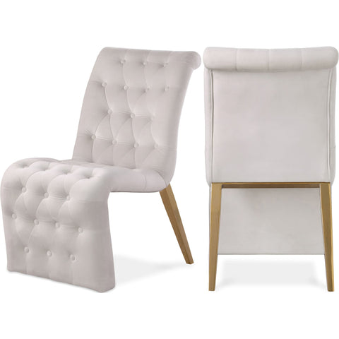 Meridian Furniture Curve Velvet Dining Chair - Cream - Dining Chairs