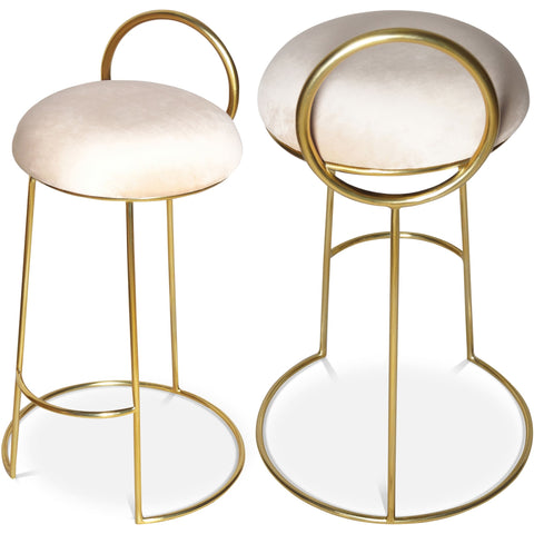 Meridian Furniture Ring Velvet Counter Stool - Gold - Cream - Stools