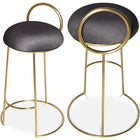 Meridian Furniture Ring Velvet Counter Stool - Gold - Grey - Stools