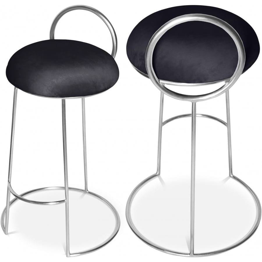 Meridian Furniture Ring Velvet Counter Stool - Chrome - Black - Stools